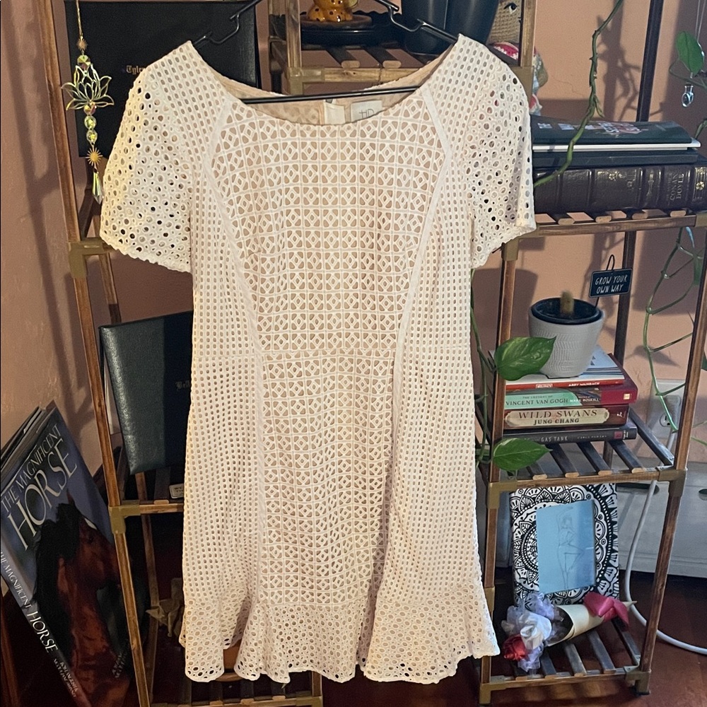 HD in Paris Cream Eyelet Mini Dress from Anthropologie